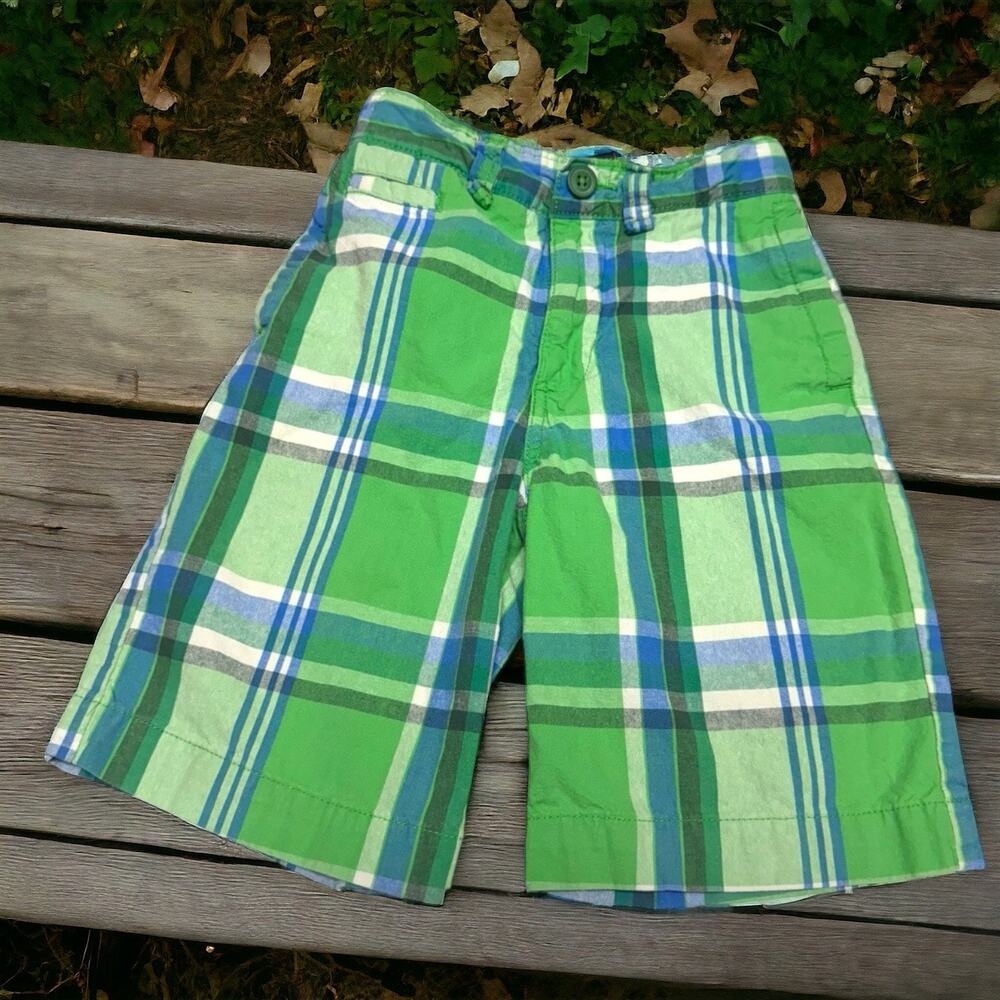 Cherokee Boys Shorts Sz 7‎ Blue Green White Plaid Adjustable Waist Cotton